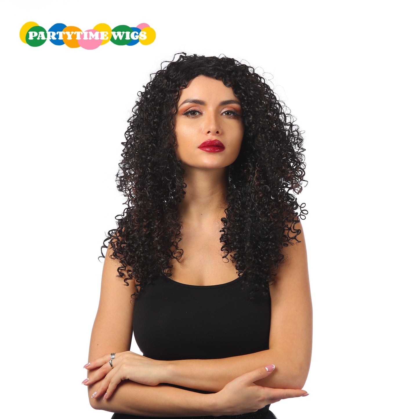 PARTYTIME AFRO STYLE LONG CURLY SYNTHETIC FIBER BLACK COLOR LADY WIGS
