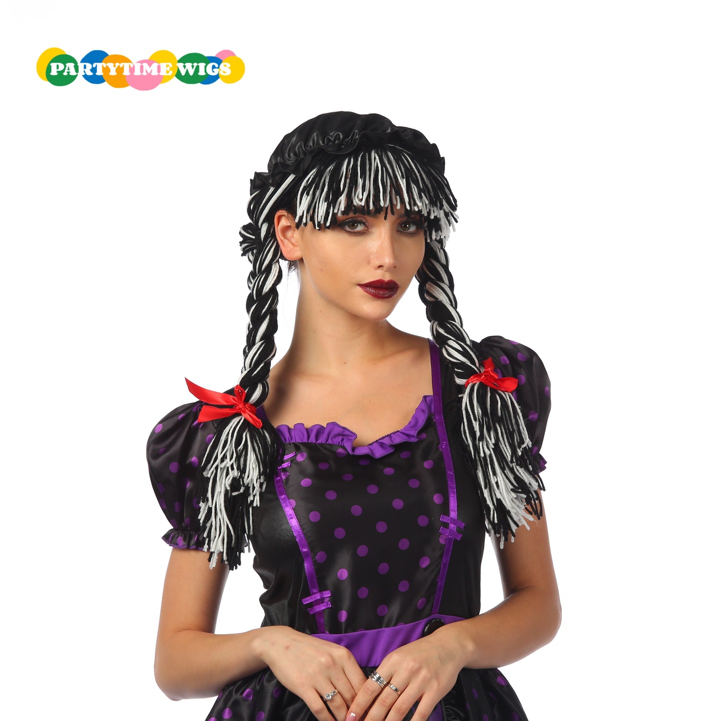 PARTYTIME HALLOWEEN LONG WOOLEN FIBER BLACK MIX WHITE COLOR LADY WIGS