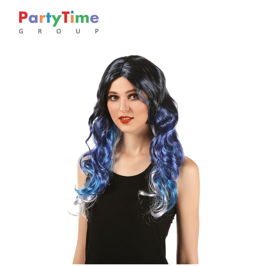PARTYTIME 26 inch Purple and Black Midnight Siren Ombre Witch Women Adult Halloween Wig