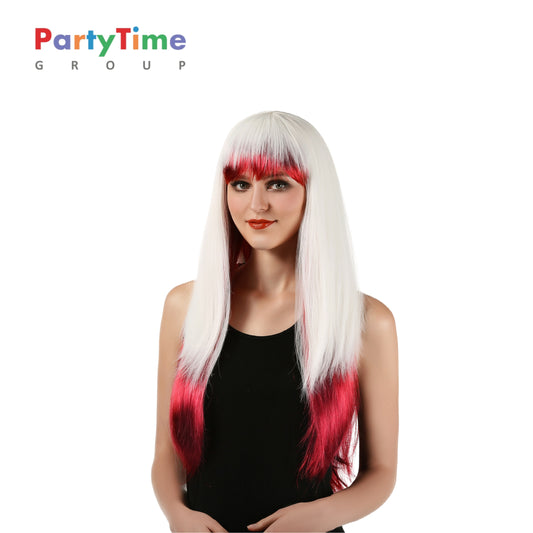 PARTYTIME Purple Plum Inc. Haku - Fade Snow White to Scarlet Red Wig 28'' Long Straight Layered