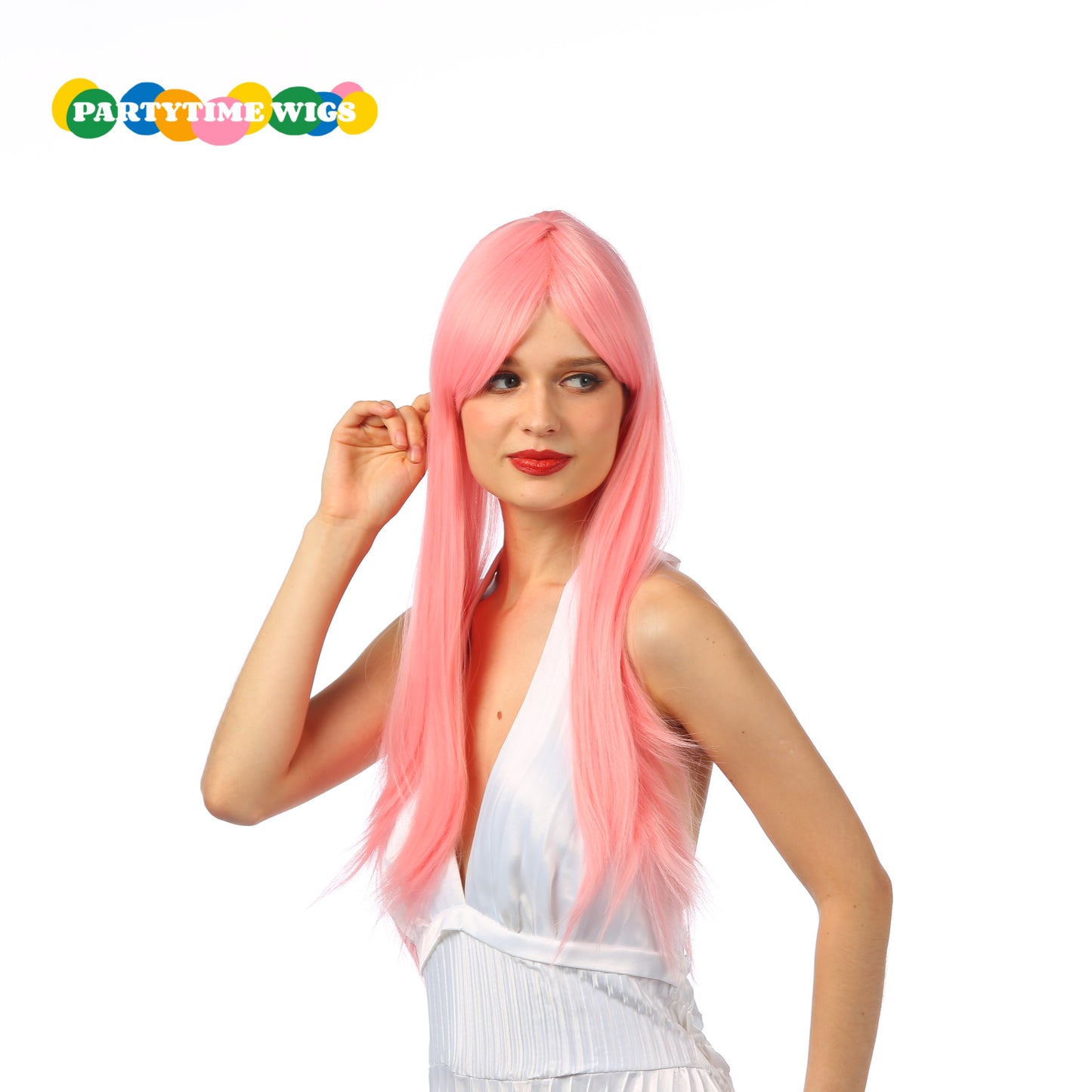 PARTYTIME LONG STRAIGHT SNYTHETIC FIBER PINK COLOR LADY WIGS