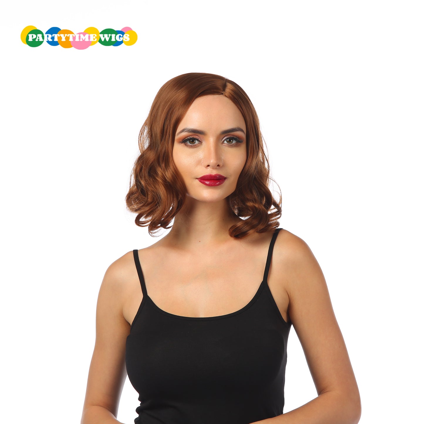 PARTYTIME SHORT CURLY SYNTHETIC FIBER BROWM COLOR LADY WIGS