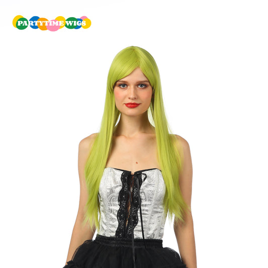 PARTYTIME LONG STRAIGHT SYNTHETIC FIBER OLIVE GREEN COLOR LADY WIGS