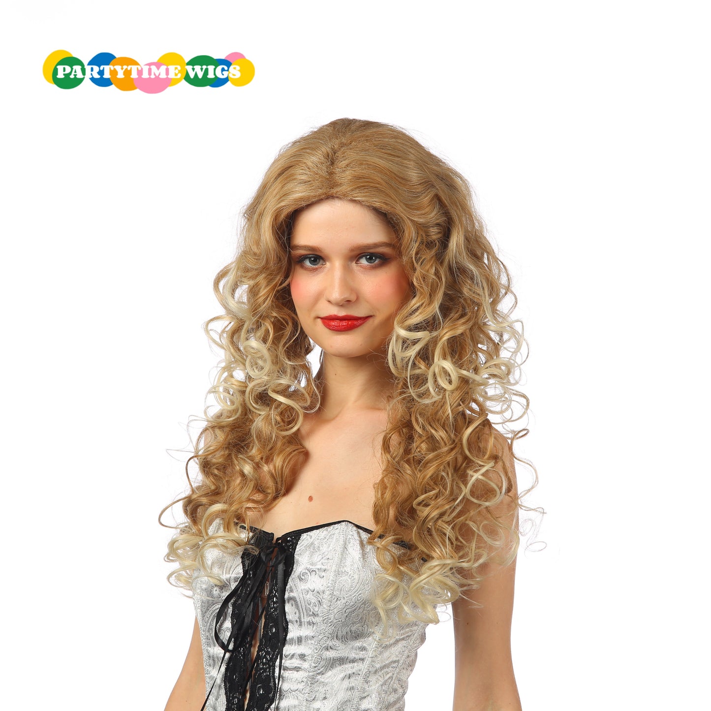 PARTYTIME LONG DEEP CURLY SYNTHETIC FIBER BROWN MIX BLONDE COLOR LADY WIGS