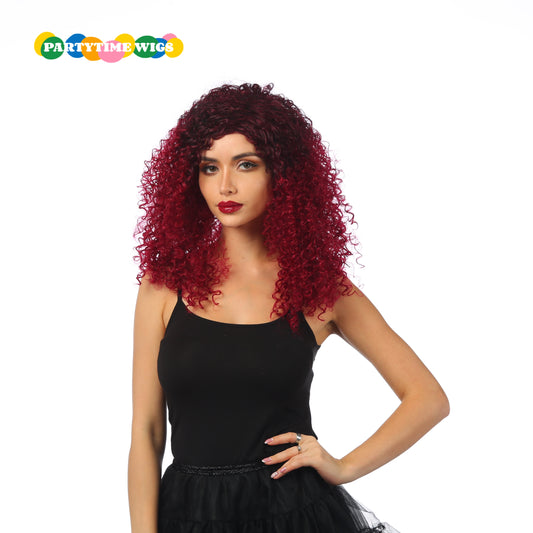 PARTYTIME AFRIO STYLE LONG CURLY SYNTHETIC FIBER BROWN RED COLOR LADY WIGS