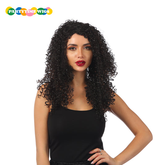 PARTYTIME AFRO STYLE LONG CURLY SYNTHETIC FIBER BLACK COLOR LADY WIGS