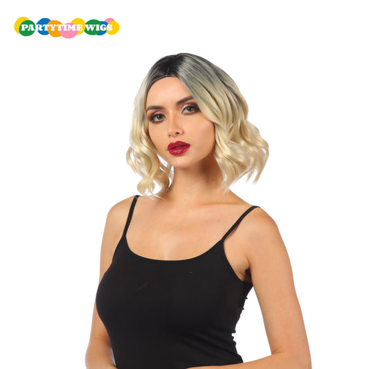 PARTYTIME SEXY STYLE SHORT CURLY SYNTHETIC FIBER BLACK OMBRE BLONDE COLOR LADY WIGS