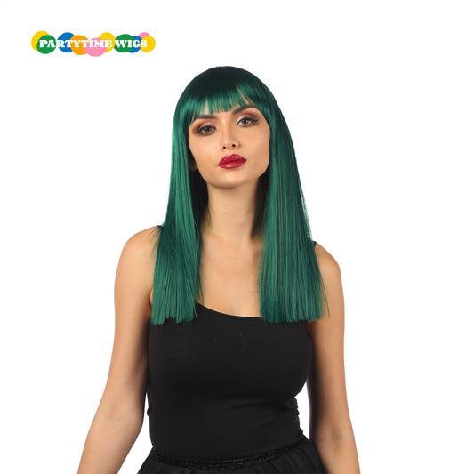 PARTYTIME HALLOWEEN STYLE SHORT STRAIGHT SYNTHETIC FIBER DARK GREEN COLOR LADY WIGS