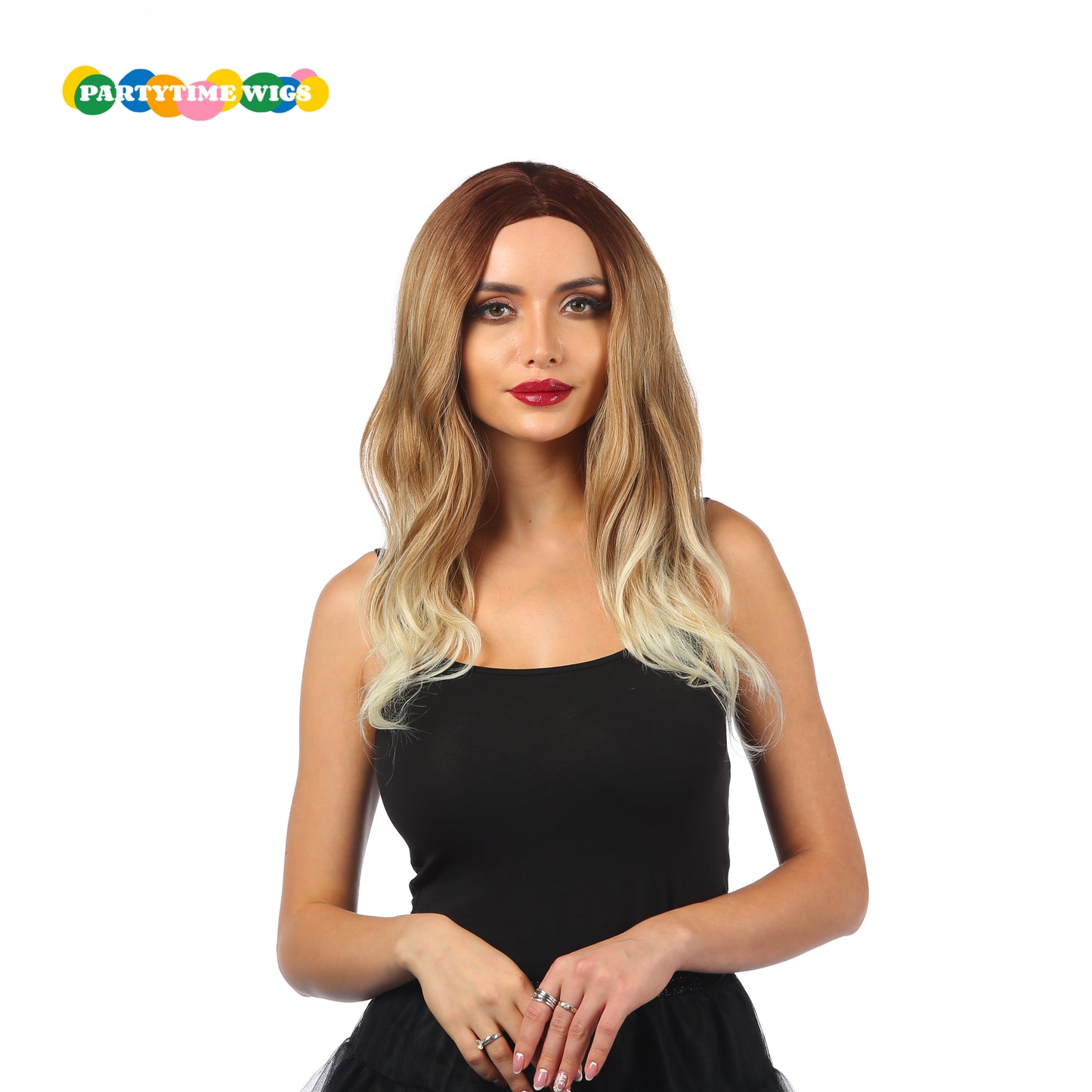 PARTYTIME NATURE STYLE LONG CURLY SYNTHETIC FIBER BROWN OMBRE BLONDE COLOR LADY WIGS