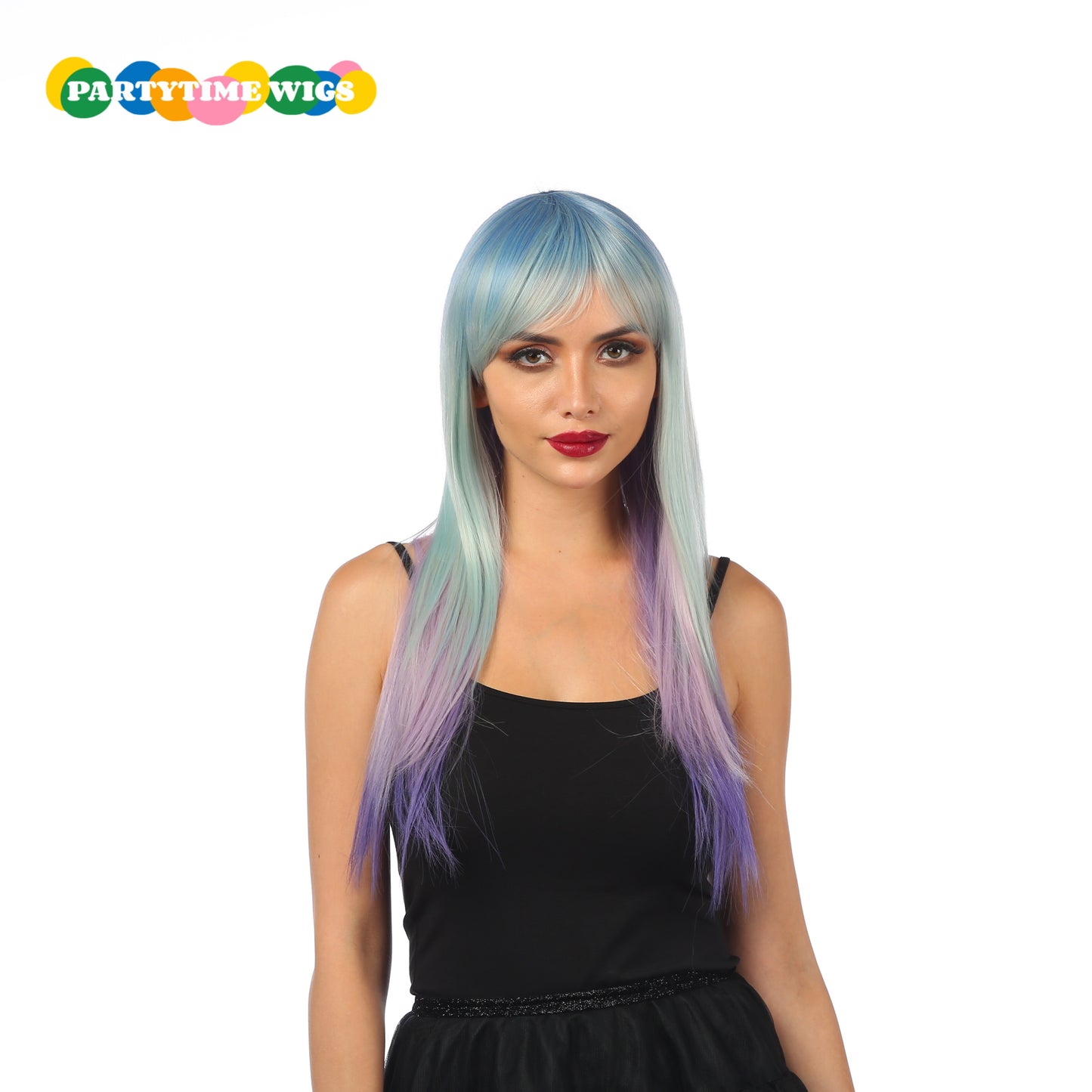 PARTYTIME HALLOWEEN STYLE LONG STRAIGHT SYNITHETIC FIBER BLUE OMBRE PURPLE COLOR LADY WIGS