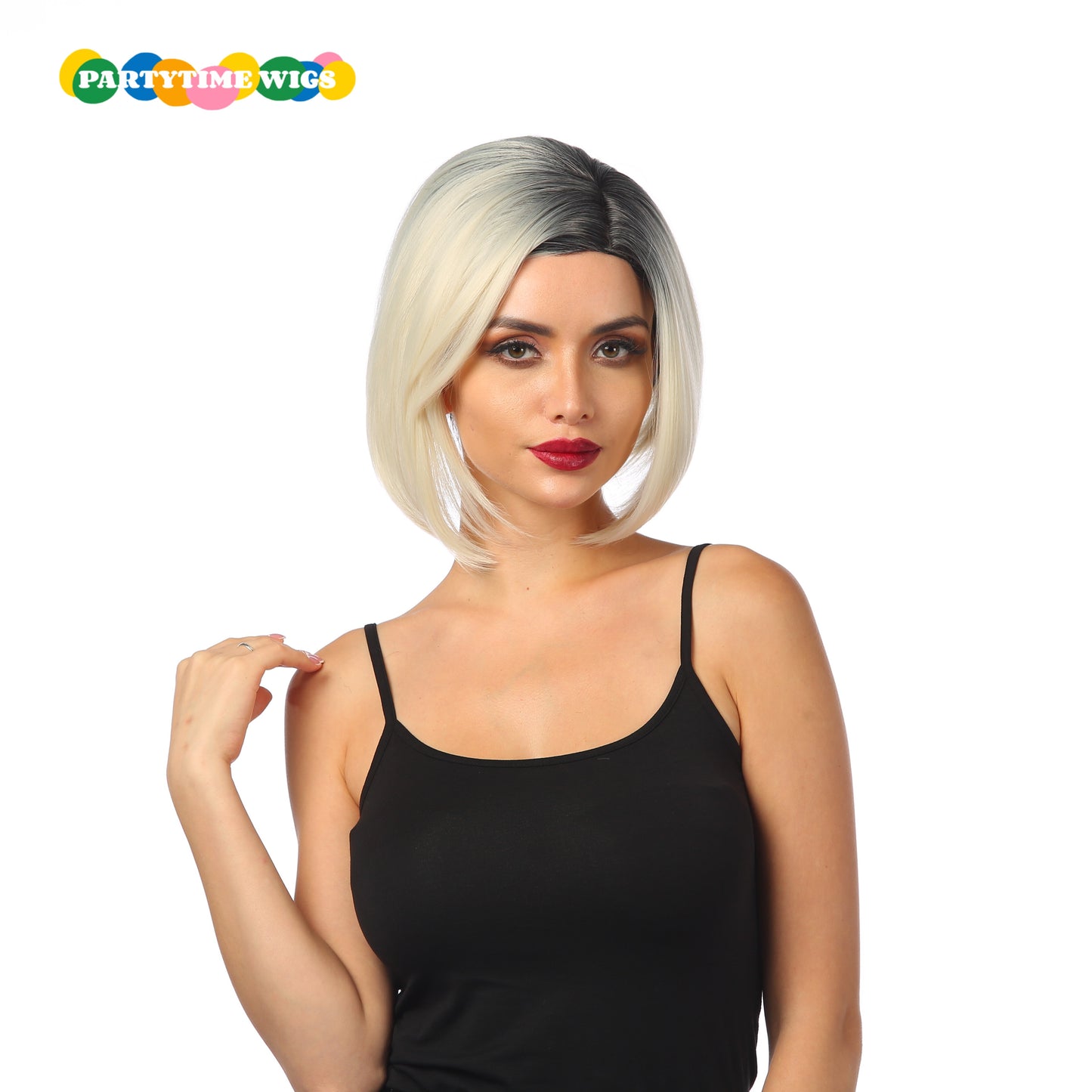 PARTYTIME SHORT SYNTHETIC FIBER BLACK OMBRE BLONDE COLOR LADY WIGS