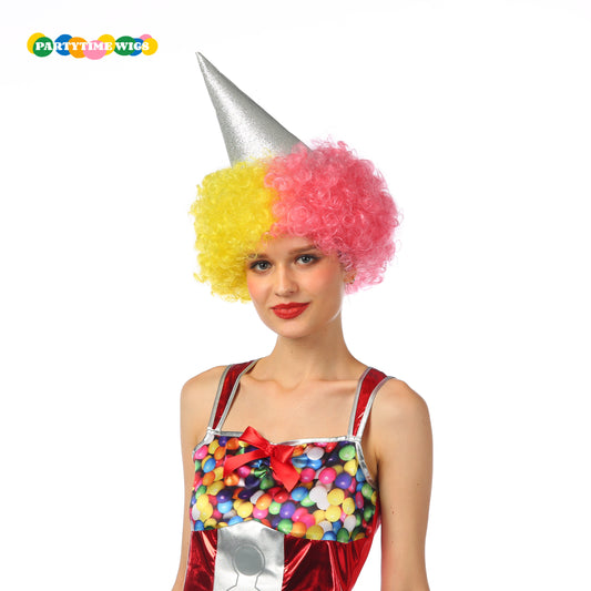 PARTYTIME SHORT SYNTHETIC FIBER PINK MIX YELLOW COLOR LADY WIGS