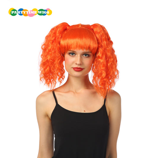 PARTYTIME SHORT CURLY SYNTHETIC FIBER ORANGE COLOR LADY WIGS