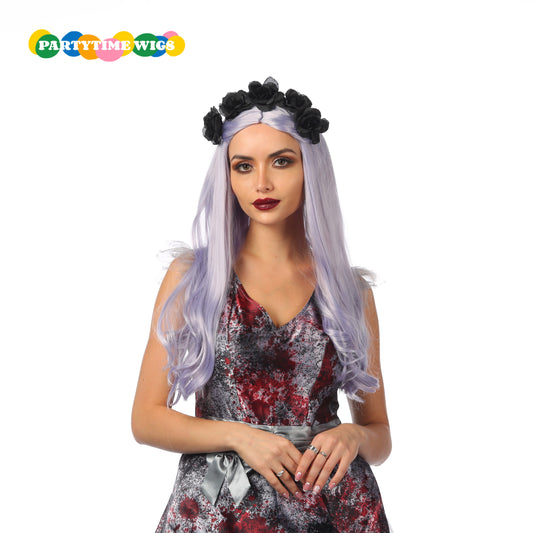 PARTYTIME HALLOWEEN LONG STRAIGHT SYNTHETIC FIBER LIGHT PURPLE COLOR LADY WIGS