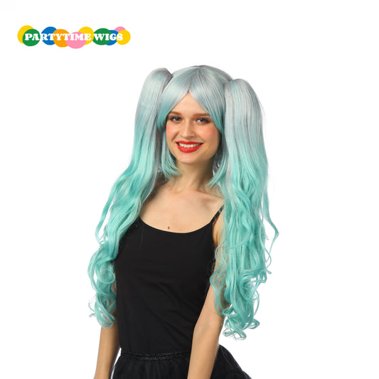 PARTYTIME LONG CURLY SYNTHETIC FIBER BLUE /PINK COLOR LADY WIGS