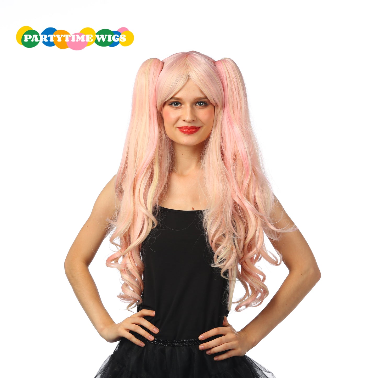 PARTYTIME LONG CURLY SYNTHETIC FIBER BLUE /PINK COLOR LADY WIGS